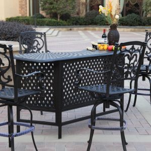 Santa Barbara 5 Pc Cast Aluminum Bar Set w/ 82 X 30 Inch Series 60 Party Bar in Antique Bronze/Sesame by Darlee