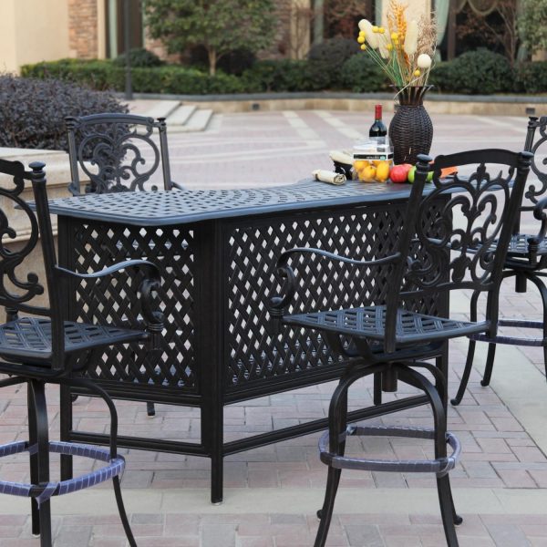 Santa Barbara 5 Pc Cast Aluminum Bar Set w/ 82 X 30 Inch Series 60 Party Bar in Antique Bronze/Sesame by Darlee