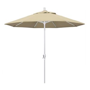 California Umbrella 9 Ft. Octagonal Aluminum Push Button Tilt Patio Umbrella W/ Crank Lift & Aluminum Ribs - Matted White Frame / Sunbrella Canvas Antique Beige Canopy