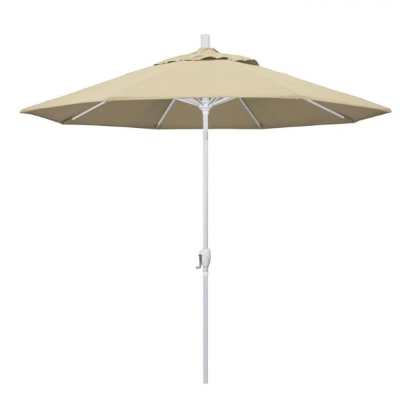 California Umbrella 9 Ft. Octagonal Aluminum Push Button Tilt Patio Umbrella W/ Crank Lift & Aluminum Ribs - Matted White Frame / Sunbrella Canvas Antique Beige Canopy