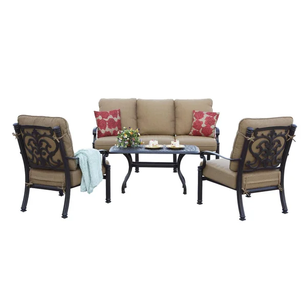 Santa Barbara 4 Pc Cast Aluminum Seating Set w/ 42 X 21 Inch Series 60 Table in Antique Bronze/Sesame by Darlee
