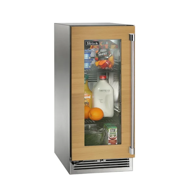 Perlick 15-Inch Signature Series Stainless Steel Panel Ready Glass Door Outdoor Refrigerator w/ Door Lock - Left Hinged - HP15RO-4-4LL