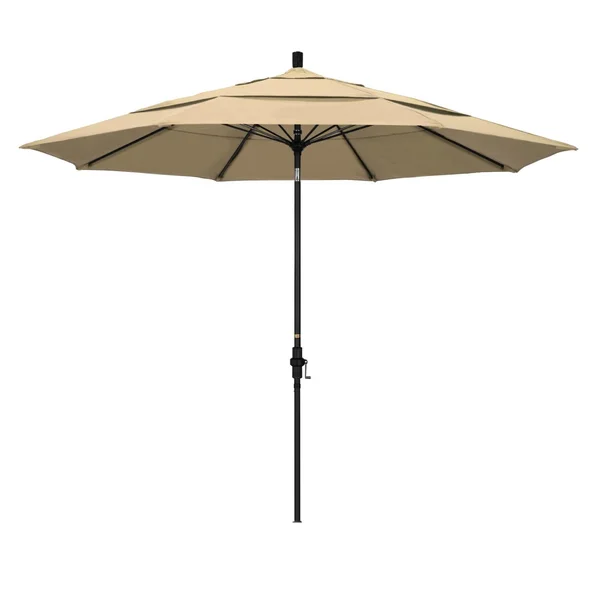 California Umbrella 11 Ft. Octagonal Aluminum Collar Tilt Patio Umbrella W/ Crank Lift & Fiberglass Ribs - Matted Black Frame / Olefin Antique Beige Canopy
