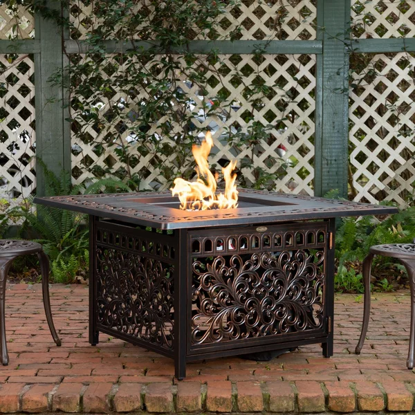 West Cay 42 Inch Square Aluminum Propane Fire Pit Table in Bronze by Ultimate Patio