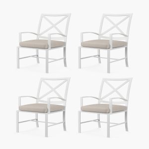 Bristol 4 Piece Aluminum Patio Dining Chair Set W/ Sunbrella Canvas Flax Self Welt Cushions By Sunset West