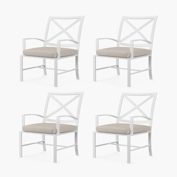 Bristol 4 Piece Aluminum Patio Dining Chair Set W/ Sunbrella Canvas Flax Self Welt Cushions By Sunset West