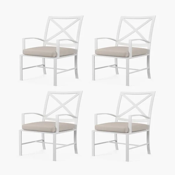 Bristol 4 Piece Aluminum Patio Dining Chair Set W/ Sunbrella Canvas Flax Self Welt Cushions By Sunset West