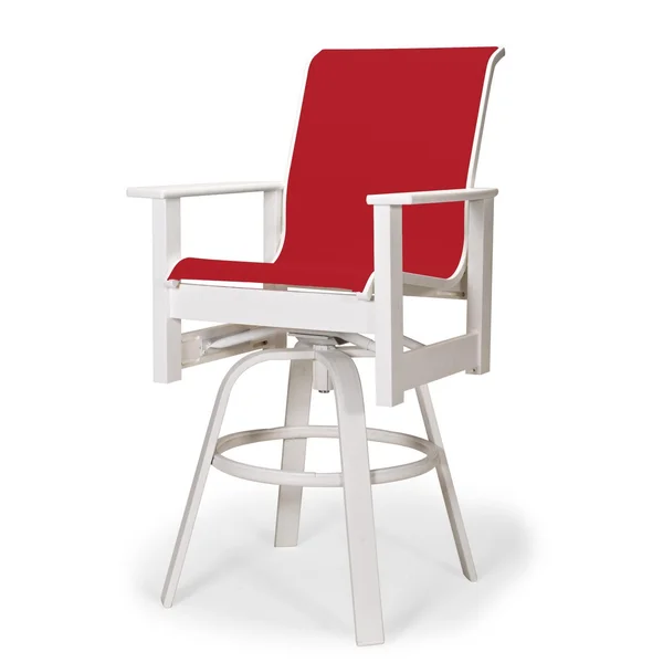 Leeward MGP Outdoor Swivel Bar Stool With Sling Seating By Telescope Casual - Textured Snow/Red