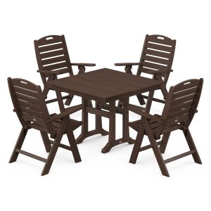 POLYWOOD Nautical Highback 5-Piece Farmhouse Trestle Dining Set in Mahogany