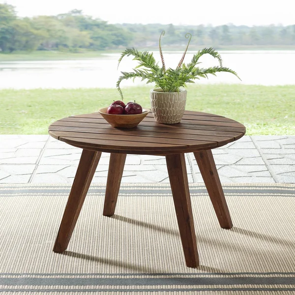 30 Inch Round Acacia Coffee Table in Dark Brown by Ultimate Patio