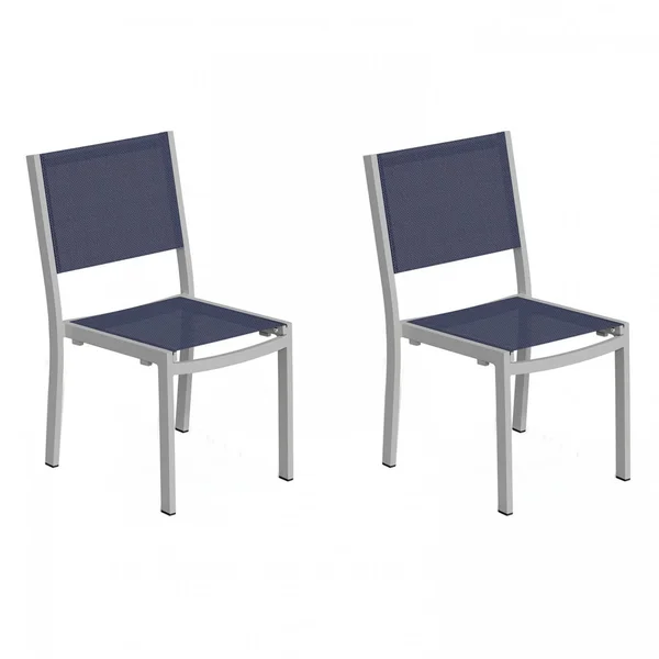 Travira 2 Pc Composite Sling & Aluminum Dining Side Chair in Flint/Ink Pen By Oxford Garden