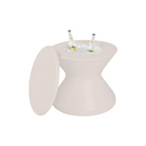 Signature 22 Inch Round Polyresin End Table w/ Ice Bucket & Lid in Cloud by Ledge Lounger