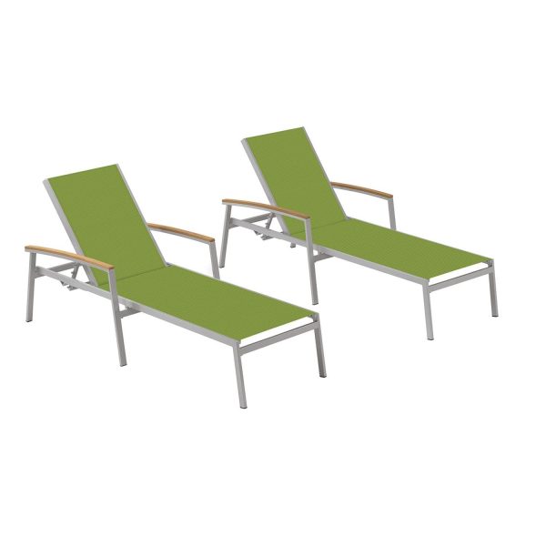 Travira 2 Pc Aluminum Chaise Lounge Set w/ Natural Tekwood Arm Caps in Flint/Go Green by Oxford Garden