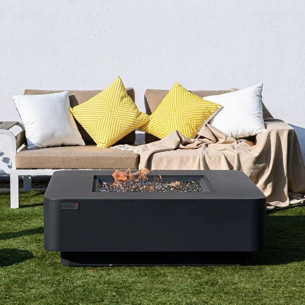 Willow Lake 42 Inch Square Concrete Natural Gas Fire Pit Table in Dark Gray by Lakeview Outdoor Designs