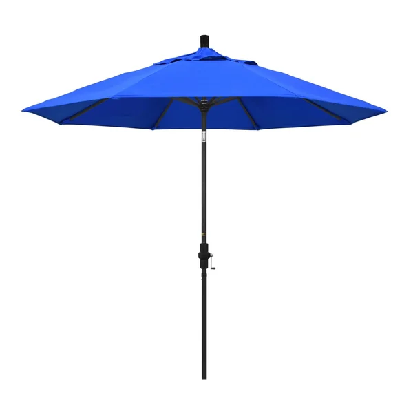 California Umbrella 9 Ft. Octagonal Aluminum Collar Tilt Patio Umbrella W/ Crank Lift & Aluminum Ribs - Stone Black Frame / Sunbrella Canvas Pacific Blue Canopy