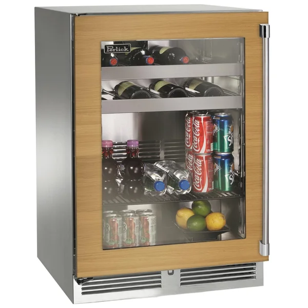 Perlick 24-Inch Signature Series Stainless Steel Panel Ready Glass Door Outdoor Beverage Center - Left Hinged - HP24BO-4-4L