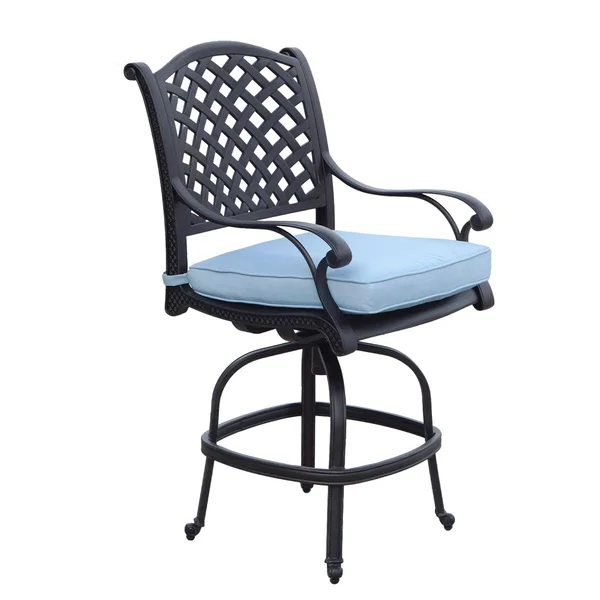 Nassau Cast Aluminum 4 Pc Set Swivel Counter Height Bar Stool Set in Antique Bronze/Sky Blue by Darlee