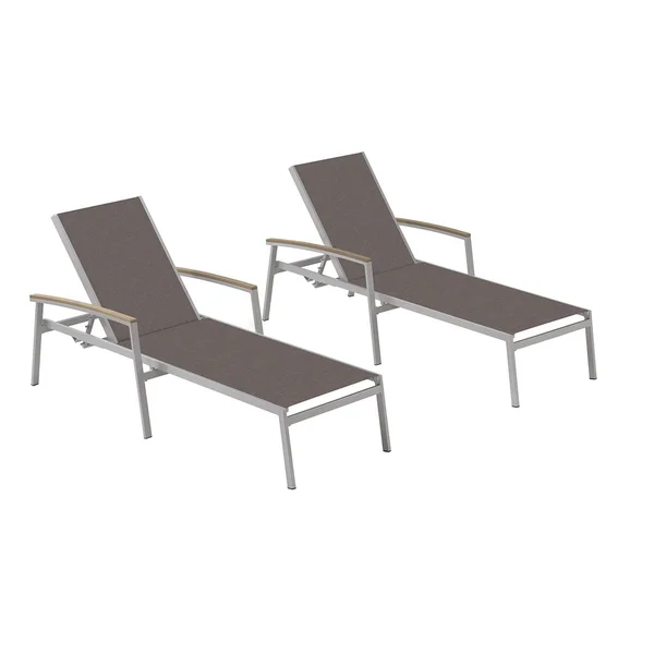 Travira 2 Pc Aluminum Chaise Lounge Set w/ Vintage Tekwood Arm Caps in Flint/Cocoa by Oxford Garden