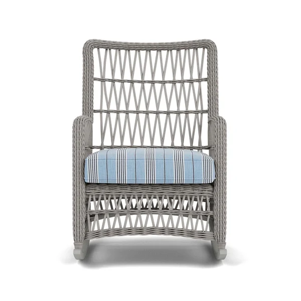 Mackinac Wicker High Back Rocking Club Chair in Putty/Hansen Sky by Lloyd Flanders