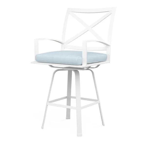 Bristol Aluminum Swivel Bar Stool w/ Self Welt in White/Canvas Skyline by Sunset West
