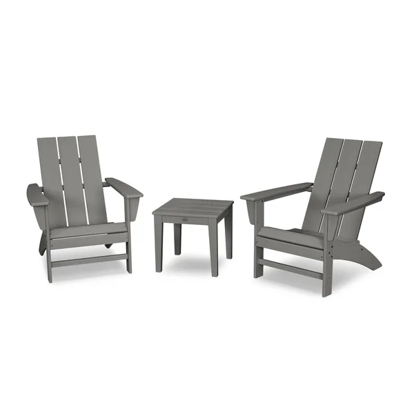 Modern Adirondack 3 Pc Recycled Plastic Seating Set in Slate Gray by POLYWOOD