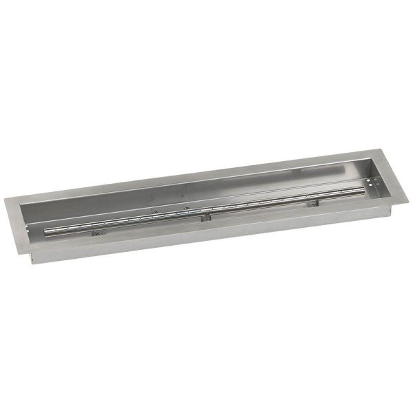 BBQGuys Signature 30 X 6-Inch Stainless Steel Linear Drop-In Fire Pit Pan W/ Built-In Natural Gas H-Burner - SS-LCB-30
