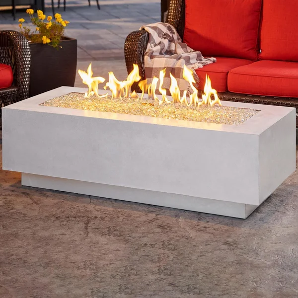 Cove 54 Inch Rectangular GFRC Natural Gas Fire Pit Table in White by The Outdoor GreatRoom Company (Ships As Propane w/ Natural Gas Conversion Kit)