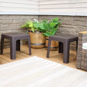 18 Inch Square Polymer 4 Pc End Table Set in Brown by Ultimate Patio