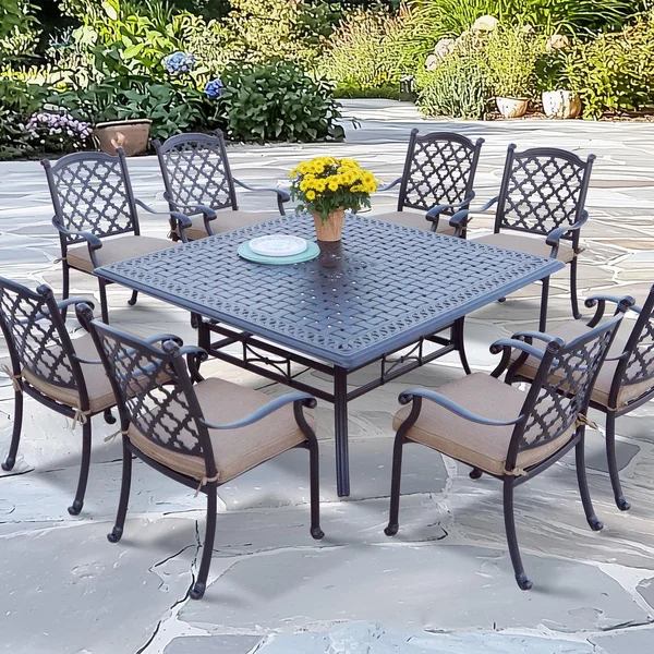 Madison 9 Pc Cast Aluminum Chat Height Dining Set w/ 60 Inch Square Series 88 Table in Antique Bronze/Sesame by Darlee