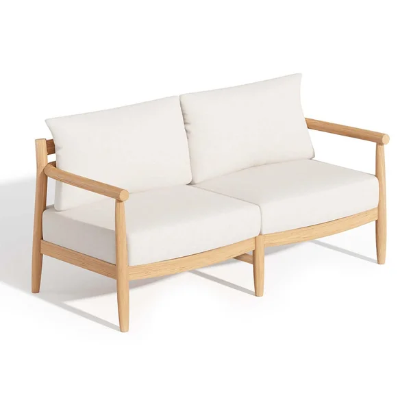 Lido Teak Loveseat in Bliss Linen by Oxford Garden