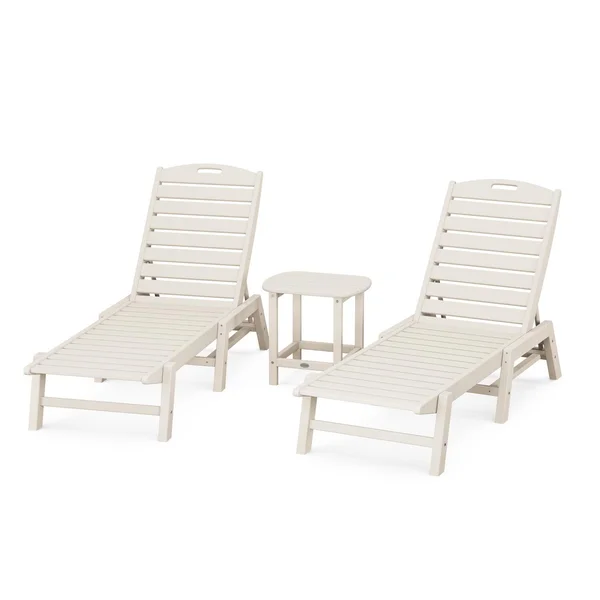 Nautical 3 Pc Set Recycled Plastic Chaise Lounge Set in Sand by POLYWOOD