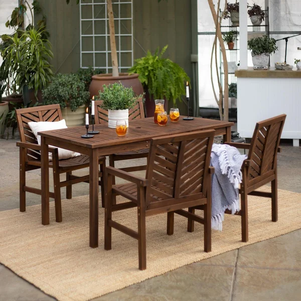 Ultimate Patio Wishlake 5 Piece Acacia Patio Dining Set W/ 60 X 32 Inch Rectangular Table - Dark Brown