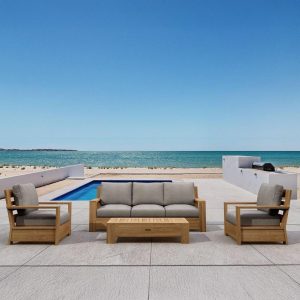 Houma Shores 4 Pc Teak Seating Set in Cast Slate by Lakeview Outdoor Designs