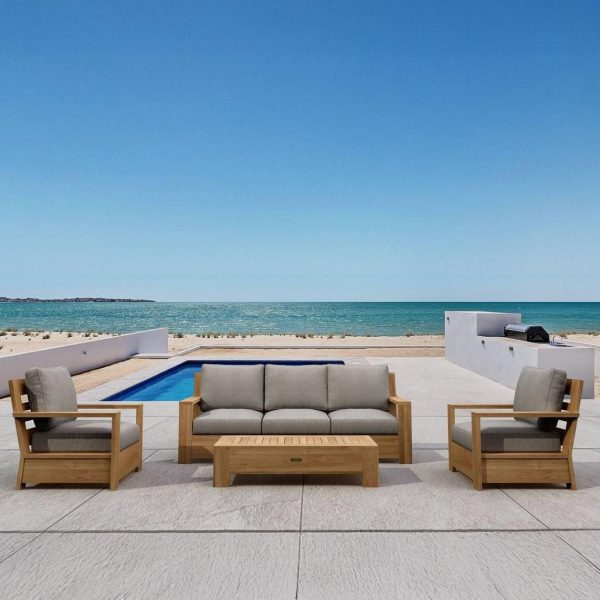 Houma Shores 4 Pc Teak Seating Set in Cast Slate by Lakeview Outdoor Designs