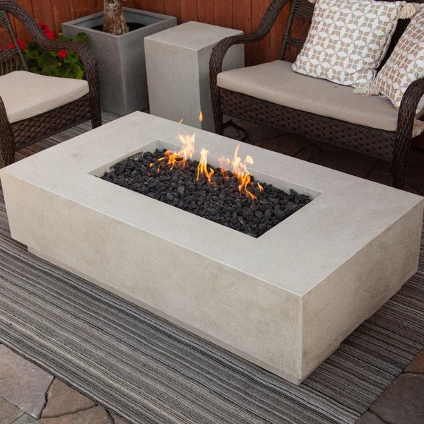 Cascata Bay 8 60 Inch Rectangular GFRC Natural Gas Fire Pit Table in Natural by Lakeview Outdoor Designs