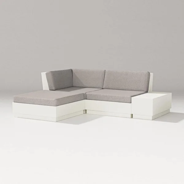 Elevate 4 Pc Recycled Plastic Sectional Loveseat w/ Chaise Lounge Seating Set in Vintage White/Weathered Tweed By PW Designer Series