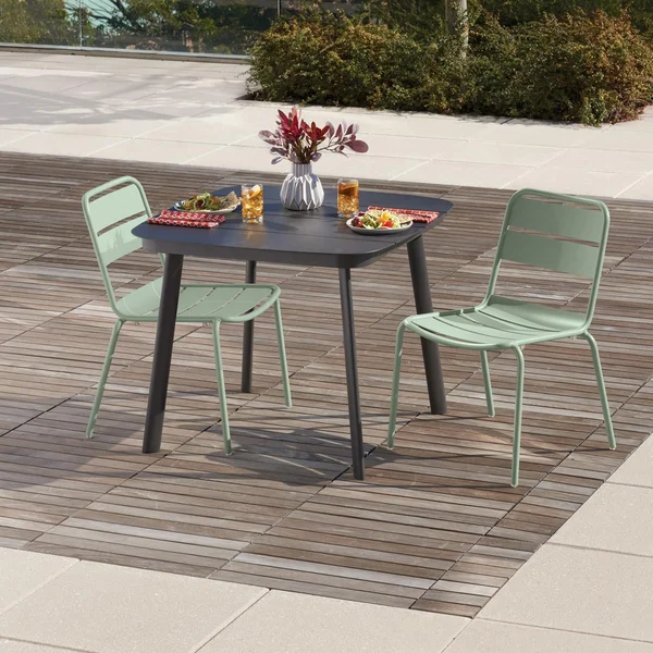 Kapri 3 Pc Aluminum Dining Set W/ Side Chairs in Carbon/Sage By Oxford Garden