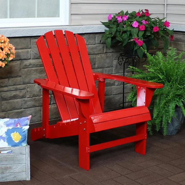 Wood Reclining Adirondack in Red/ by Ultimate Patio