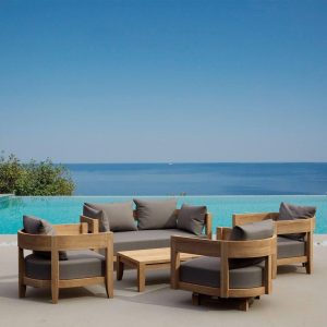 Avondale 5 Pc Teak Swivel Seating Set in Cast Slate by Lakeview Outdoor Designs