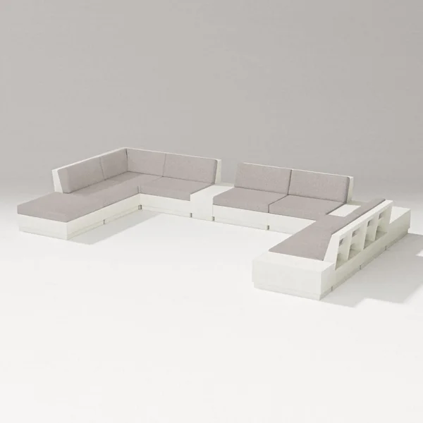 Elevate 11 Pc Recycled Plastic Sectional Seating Set in Vintage White/Weathered Tweed By PW Designer Series