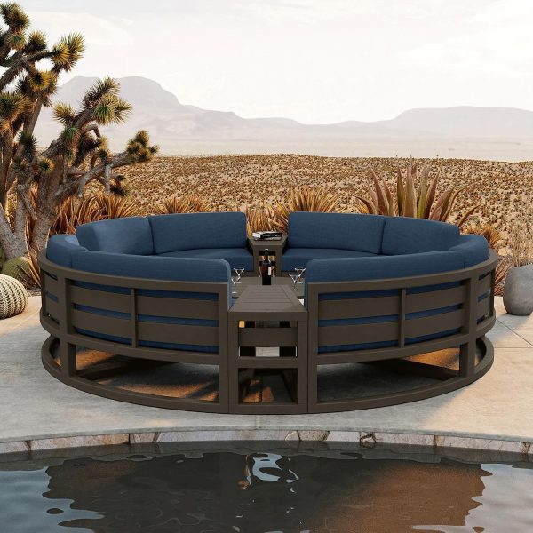Misty Cove 7 Pc Aluminum Seating Set - Curved Sectional in Slate/Spectrum Indigo by Lakeview Outdoor Designs