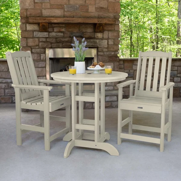 Hart Lane 3 Pc Recycled Plastic Round Counter Dining Set in Whitewash by Lakeview Outdoor Designs