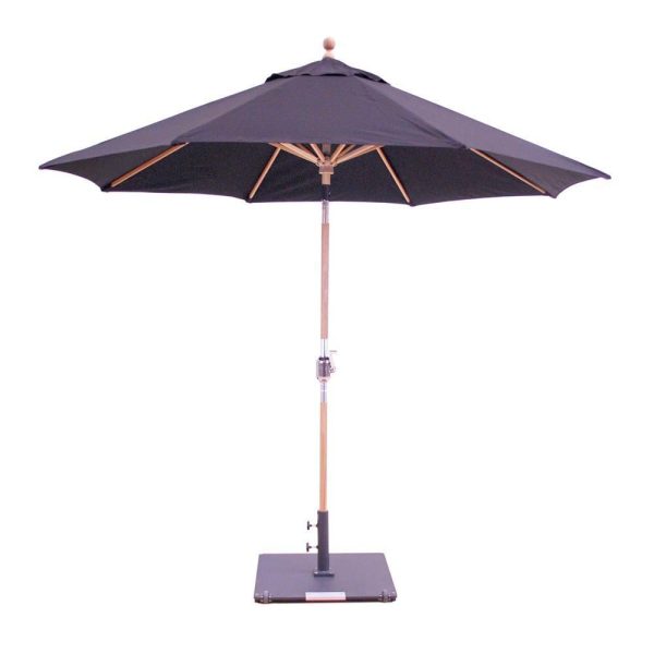 Galtech 9 Ft. Octagonal Teak Patio Market Umbrella W/ Crank Lift And Rotational Tilt - Sunbrella Canvas Black Canopy