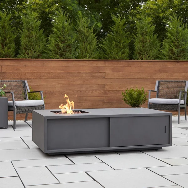 Treme 60 Inch Rectangular Powder Coated Steel Natural Gas Fire Pit Table in Weathered Slate by Lakeview Outdoor Designs (Ships Propane w/ Conversion Kit)