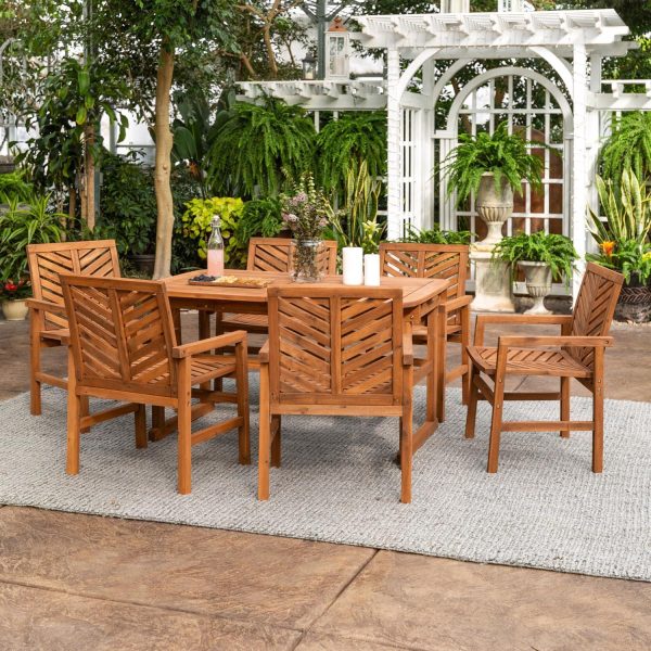 Ultimate Patio Wishlake 7 Piece Acacia Patio Dining Set W/ 55-79 X 35 Inch Extension Rectangular Table - Brown