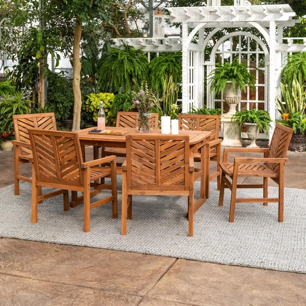 Ultimate Patio Wishlake 7 Piece Acacia Patio Dining Set W/ 55-79 X 35 Inch Extension Rectangular Table - Brown
