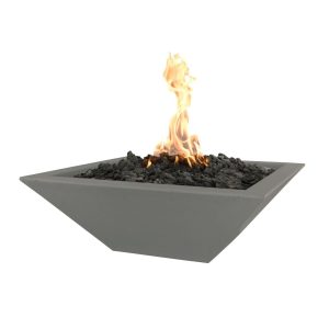 Maya 36 Inch Square GFRC Propane Fire Bowl w/ Key Valve in Ash by The Outdoor Plus