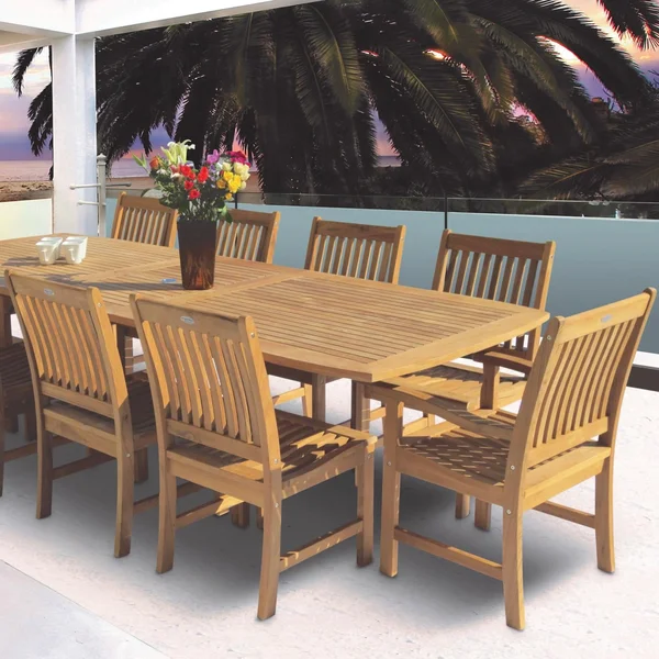 Compass 11 Piece Teak Patio Dining Set W/ 96 X 44 Inch Rectangular Extension Table By Royal Teak Collection