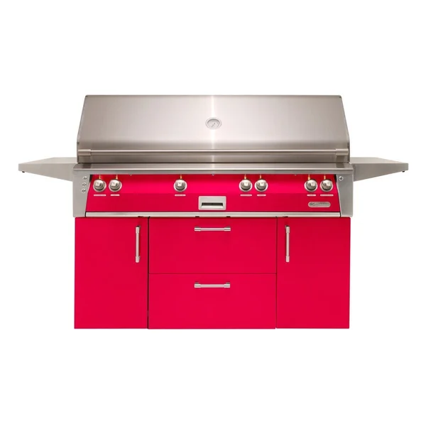 Alfresco ALXE 56-Inch Freestanding Propane All Grill With Sear Zone And Rotisserie in Raspberry Red - ALXE-56BFGC-LP-S3027
