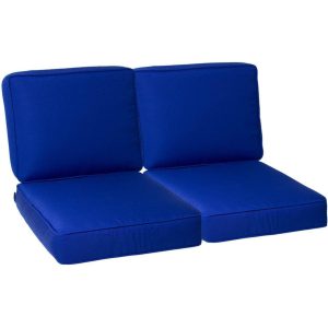 Sunbrella Canvas True Blue 4 Piece Large Outdoor Replacement Loveseat Cushion Set W/ Piping By BBQGuys Signature